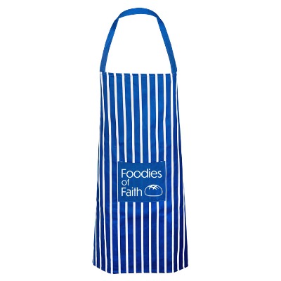 Cotton twill red apron with promotional imprint.