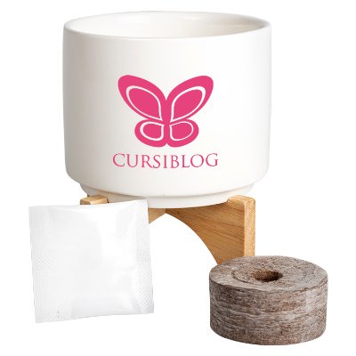 White ceramic personalized planter set.