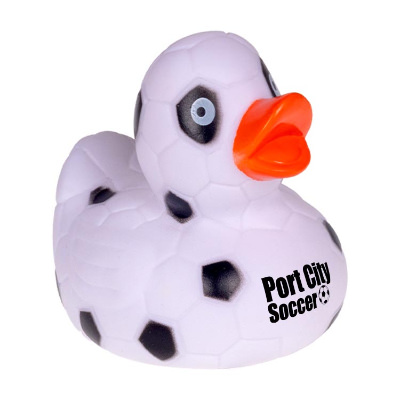 White with black rubber duck with a branded imprint.