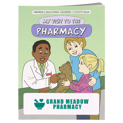 Multicolored paper coloring book with a custom imprint.