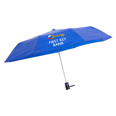 Blue totes 3 section auto open umbrella with personalized full color logo.