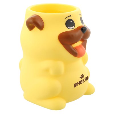 Brown plastic pug shaped pencil holder with custom one color imprint.