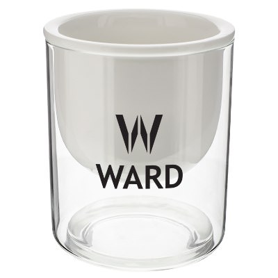 White glass personalized watering planter.