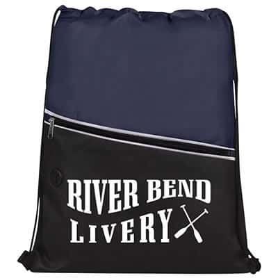 Non-woven polypropylene navy blue two tone sports bag with logo.