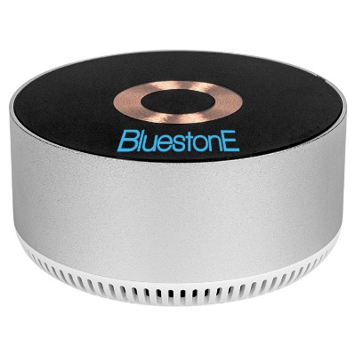 Silver plastic speaker with a custom imprint.