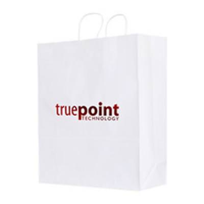 Paper white foil stamped recyclable bag with logo.