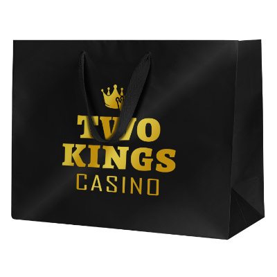 Paper burgundy glossy foil stamped recyclable eurotote bag with logo.