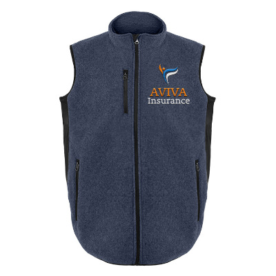 Blue fleece vest with custom embroidered logo.