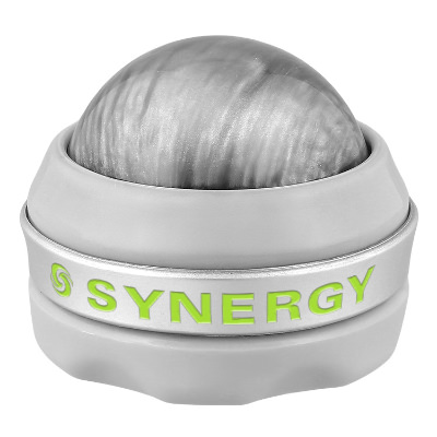 Neon green massage ball with a personalized logo.