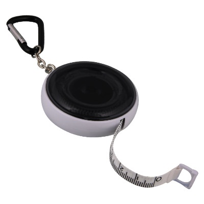 Plastic, metal and polyester black tape measure carabiner keychain blank.