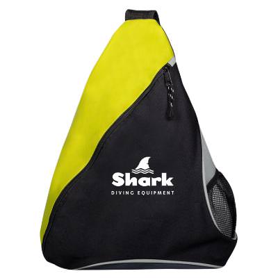 Yellow slingpack with custom logo.