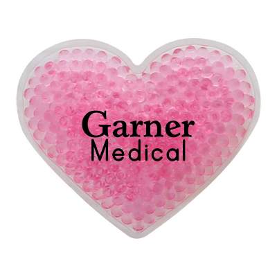 Plastic pink hot and cold pack with a branded logo.