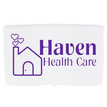 Plastic white medicine tray with a personalized imprint.