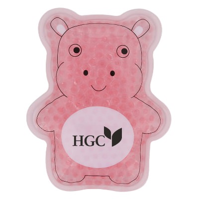 Pink plastic hot and cold pack with a personalized logo