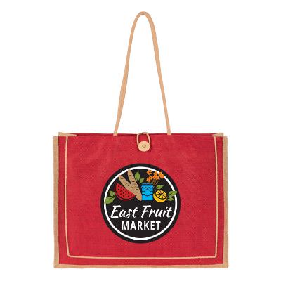Natural jute bliss tote bag with personalized full color imprint.