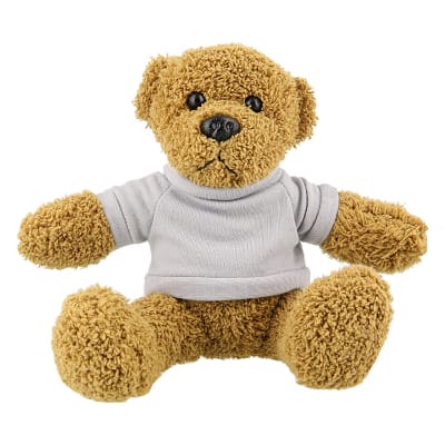 Plush and cotton bear with heather gray shirt blank.