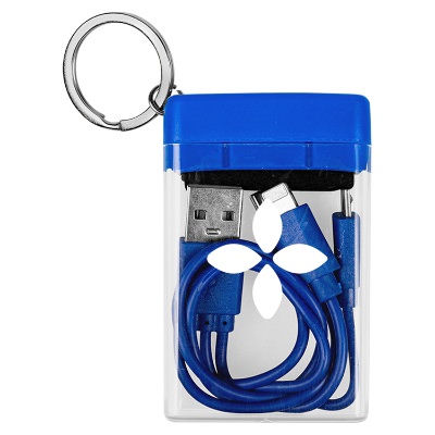Blue plastic charger with a personalized imprint.