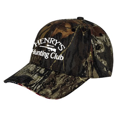 Patriotic mossy oak break up hat with custom logo.