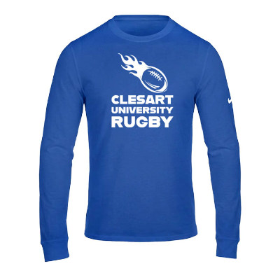 Rush blue long sleeve tee with logo.