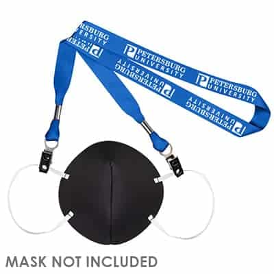 3/4 inch royal blue satin polyester custom mask lanyard with double bulldog clips.