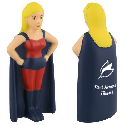 Foam heroine stress reliever with an imprinted logo.