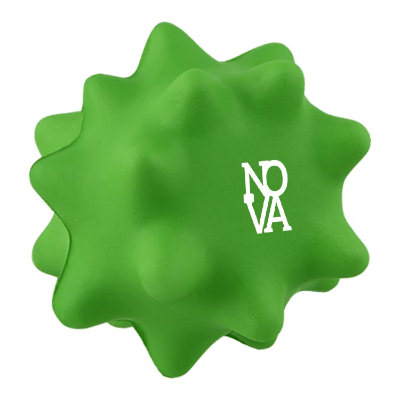 Green foam stress ball with a custom logo.