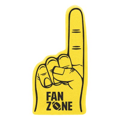 Yellow foam finger with a custom logo.