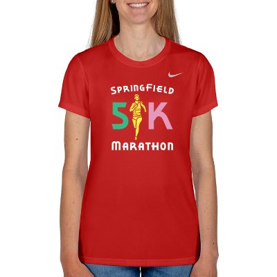 Personalized univeristy red shirt sleeve womens shirt with full color logo.