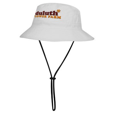 Embroidered custom white bucket hat.