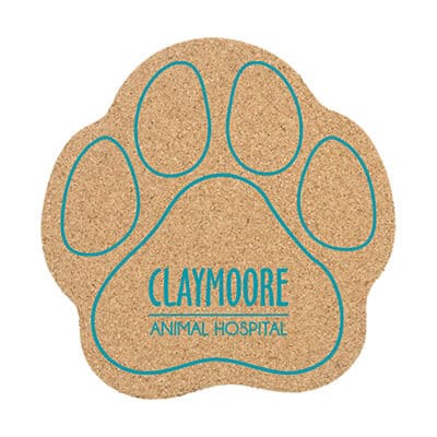 Cork 5 inches paw coaster with custom imprinted.