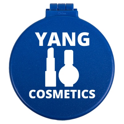 Blue plastic branded brush and mirror.