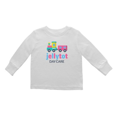 White custom long sleeve toddler t-shirt with full color logo.