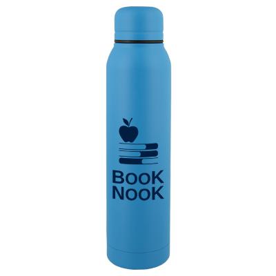 Matte aqua stainless bottle with custom imprint.