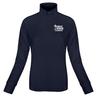 Navy fitness quarter-zip with custom logo.