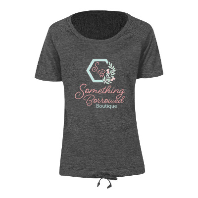 Dark graphite custom womens short sleeve t-shirt with full color logo.