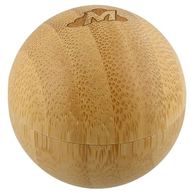 Natural bamboo lip balm with a branded imprint.