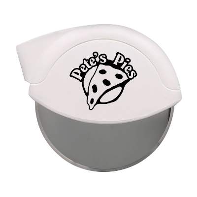 White it-za pizza cut it with printed custom logo.