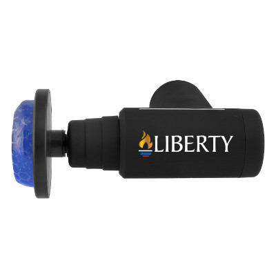 Black plastic massager with a custom logo.