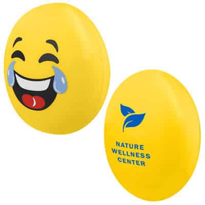 Foam LOL emoji stress ball with imprinting.
