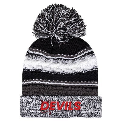Iron grey, black, and white custom embroidered beanie.