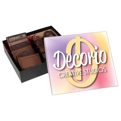 Black full color 6 piece cookie and confection gift box with sea salt caramels imprinted.
