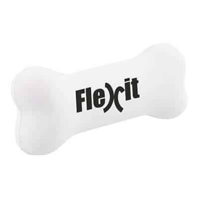 Foam bone stress reliever with a custom imprinted logos.