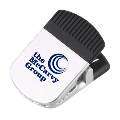 Plastic gray classic metallic magnet chip clip with imprint.