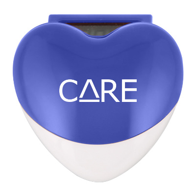 Plastic blue pedometer with custom logo.