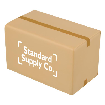Tan foam stress ball with a custom logo.