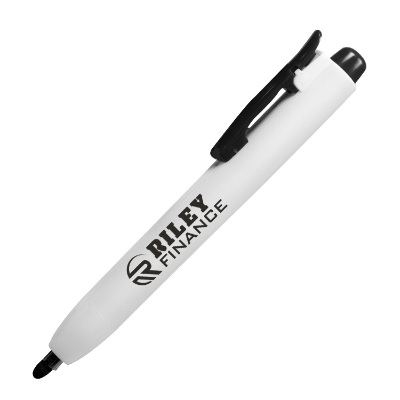 Custom branded white barrel retractable marker.