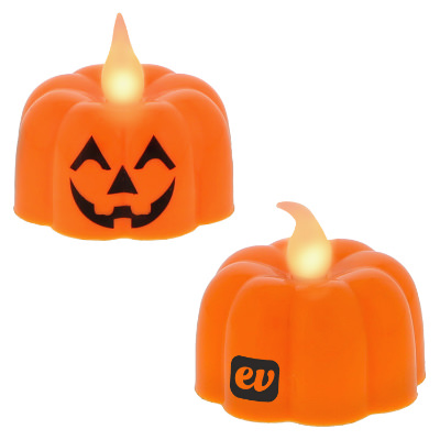 Orange plastic candle with a custom logo.