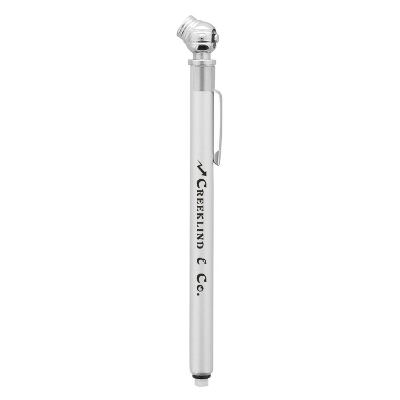 Metal silver tire gauge with personalized logo.