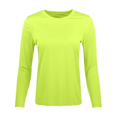 Blank women's hi vis yellow long sleeve tee.