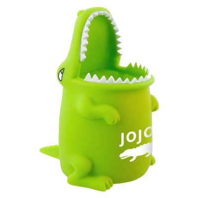Plastic green alligator shaped pencil holder with one color imprint.